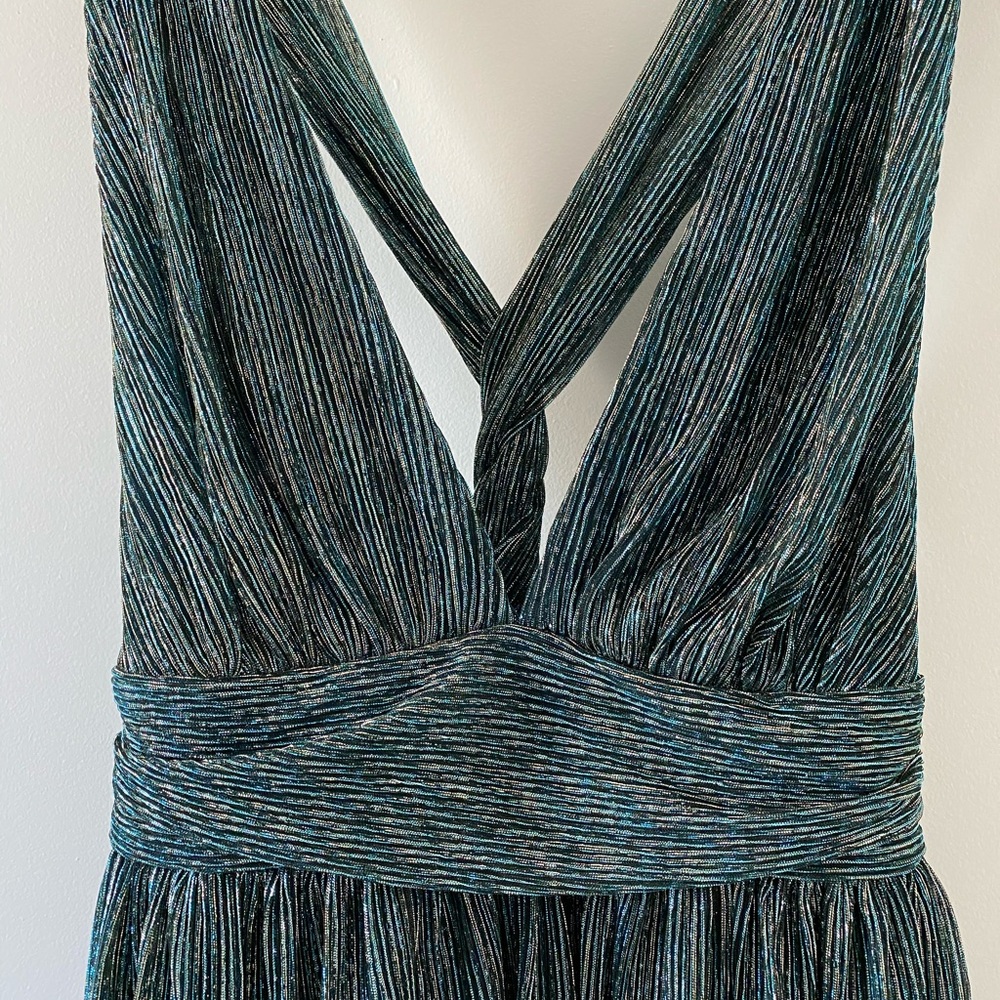 Lulus Ailey Gold and Teal Blue Skater Dress NWT - Picture 6 of 13